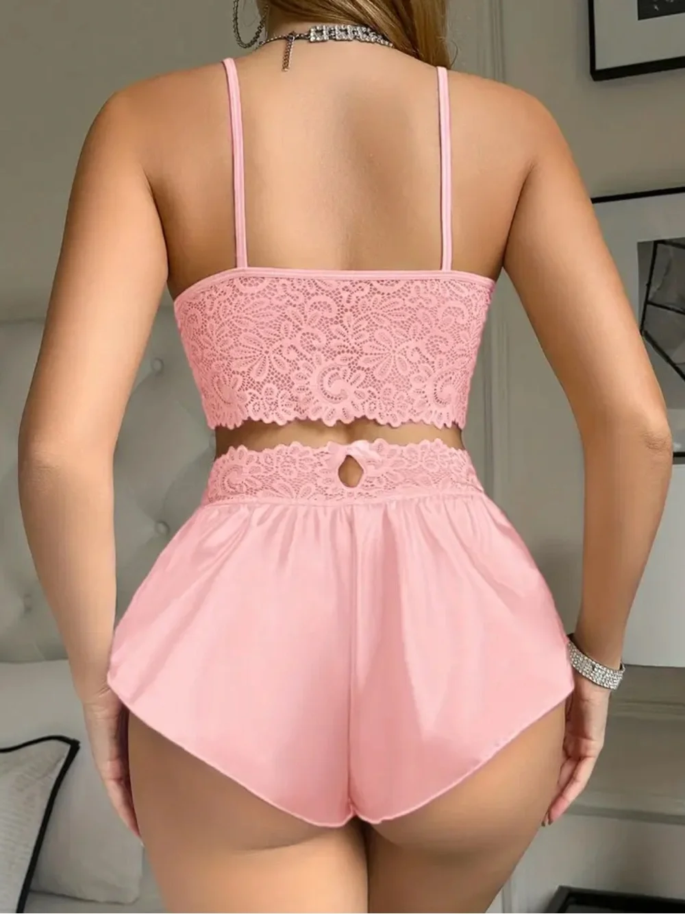Pink, Satin & Lace, Pajama Set